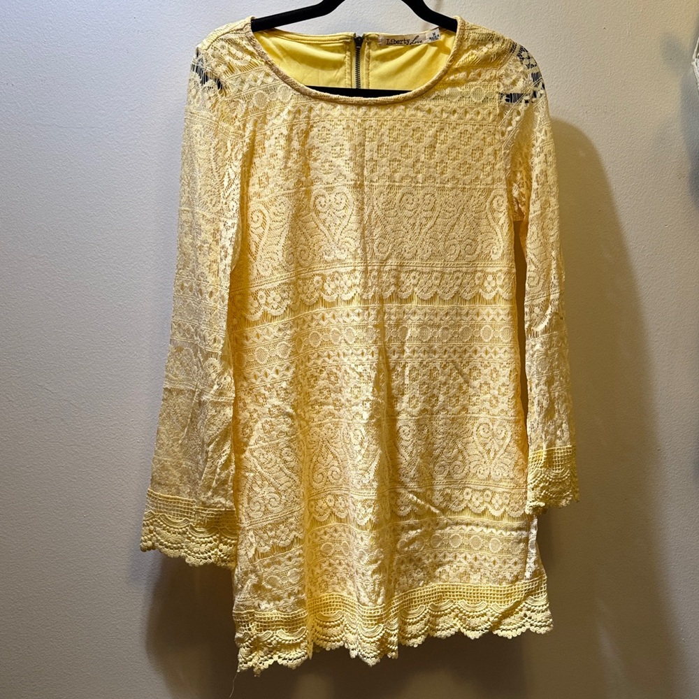 Bell Sleeve Yellow Lace Mini Dress